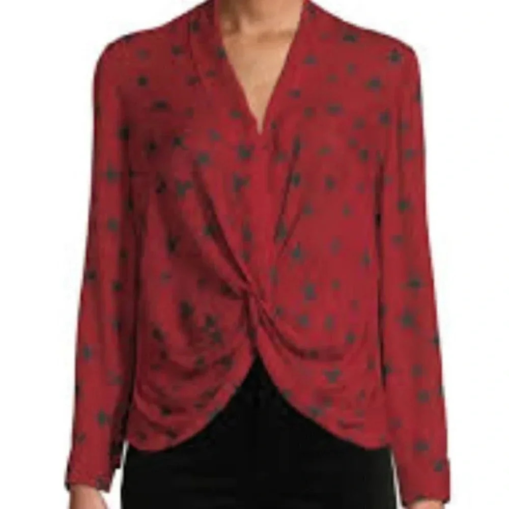 L'AGENCE Mariposa Star-Print Silk Crossover Blouse S